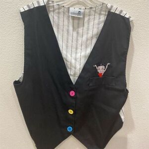 Vintage Betty Boop Women's Black Vest Colorful Buttons Embroidered one size